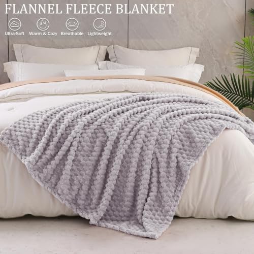 Exclusivo Mezcla Large 3D Fleece Throw Blanket for Couch, Light Grey