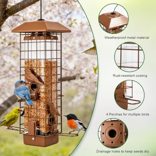 Gbekery Metal Squirrel Proof Bird Feeders for Outdoors Hanging, Brown