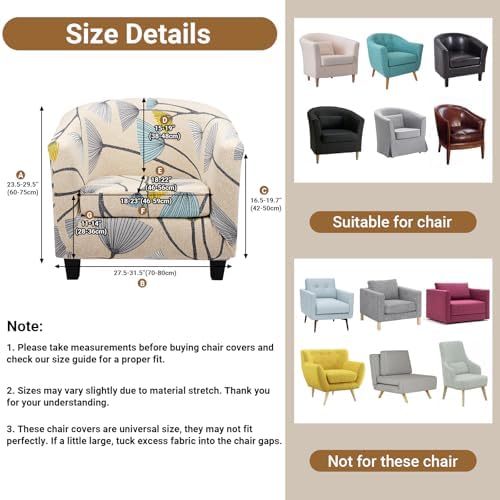Barrel Chair Slipcovers, 1-Piece Beige/Grey Club Chair Covers Slipcover 2 Pack, Removable Couch Furniture Protector Round Soft Armchair Sofa Cover for Bar Living Room Bedroom Hotel Counter
