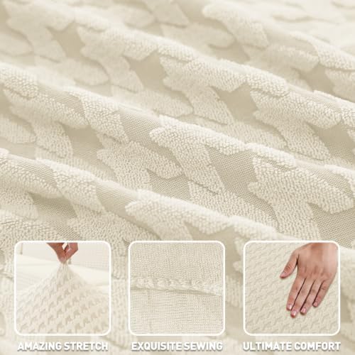 ZNSAYOTX 1 Piece Stretch Couch Cover (72"-90") New-Houndstooth Texture, Thick Sofa Covers for 3 Cushion Couch Universal Sofa Slip Cover with Elastic Bottom & Buckle, Washable Protector Beige