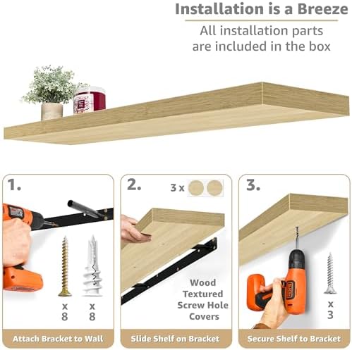 Sorbus Floating Shelves for Wall Storage (55 Inch, 2 Pack, Maple Wood)