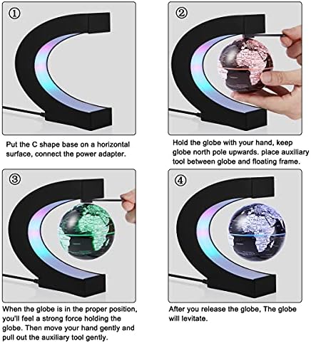 Magnetic Levitation Floating World Map Globe Multi-Color Changing Rotating Levitating Globe with LED Lights Office Home Desk Decoration Gadget for Friend Teacher Business Birthday Gift