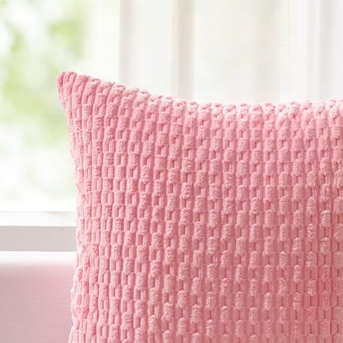 Kevin Textile Soft Corduroy 18x18 Inch Pillow Covers 2 Pack, Pink