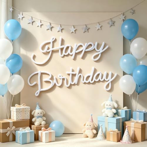 White Happy Birthday Sign Knitted Wire Words Birthday Wall Hanging Decor