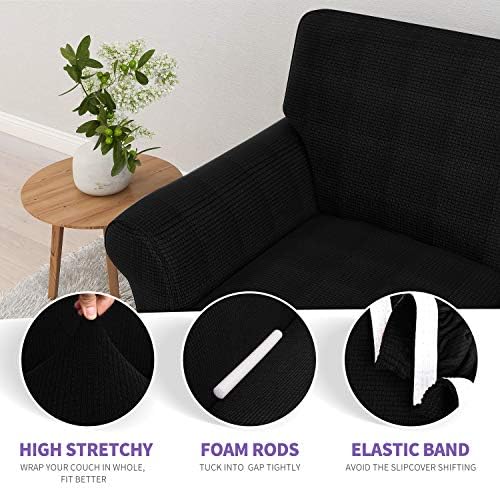 ZNSAYOTX Loveseat Covers High Stretchy Spandex Pet Friendly Sofa Slipcover 1 Piece Non Slip Couch Furniture Protection Covers (Black, Loveseat)