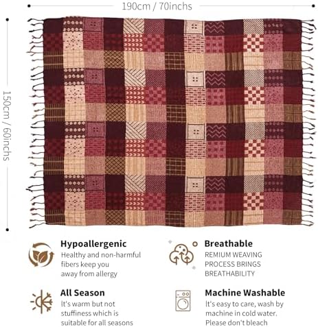 Boho Throw Blanket,Patchwork Large Blankets for Sofa Double Bed Armchair Couch,Weighted Soft Furniture Throws,Tassels Chenille Throws and Blankets for Bohemian Decor (86"*102")…