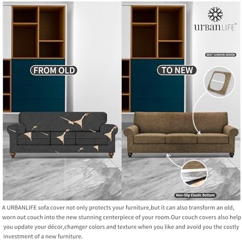 URBANLIFE 4-Piece Stretch Sofa Covers for 3 Cushion Couch, Brown