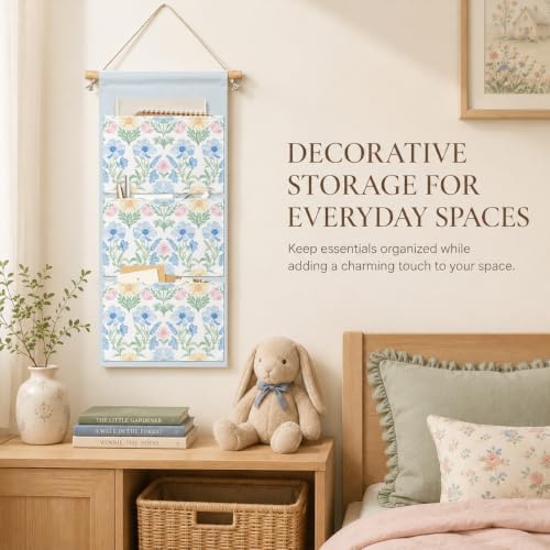 IAXIC Pastel Floral Wall Hanging Organizer, Canvas Storage for Nursery