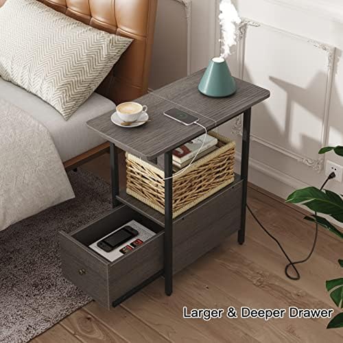LIDYUK End Table with Charging Station, Narrow Side Table with Drawer