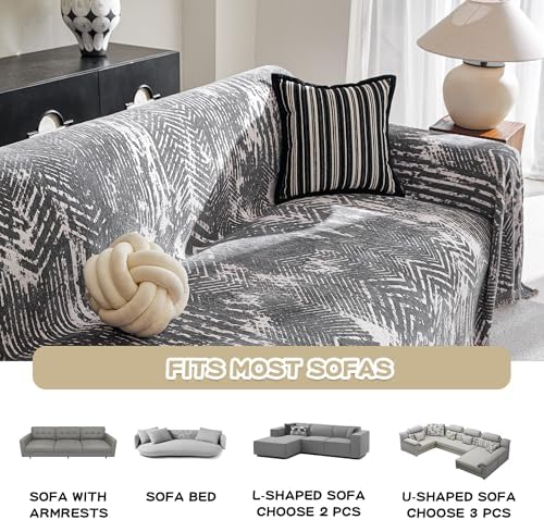 MEETSKY Couch Covers for Sofa, Couch Covers for Dogs, Modern Sofa Slipcover for Sectional Sofa Covers Washable, Chenille Blend Thick Fabric Couch Blanket Cover for Living Room, 71" x 118", Dark Grey