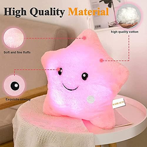 Glowing Star Pillows Decorative Throw Pillows, Cute Plush Doll Pillow Plush Toy for Girls Kids Christmas Birthday Childrens Day Gifts,Pink Stuffed Animals Throw Pillows for Bed,Lumbar,Sofa