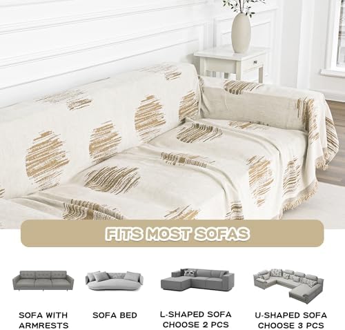 MEETSKY Sofa Covers for Dogs Sofa Covers for 2 Cushion Couch Sofa Chenille Sofa Slipcover Couch Covers for Sectional L Shaped Couch Pets Protector Furniture Covers, 71" x 118", Khaki