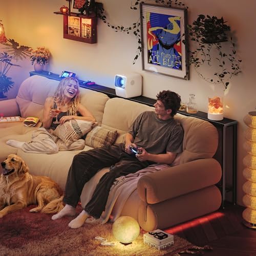 Huuger 102.4 Inch Behind Couch Table with 2 Power Outlets and USB-C Ports, Extra Long Narrow Sofa Table for Sectional Sofa, Skinny Console Table with Anti-Bump Pads, for Living Room, Black