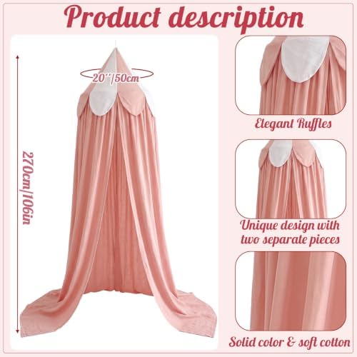 Bed Canopy with Scalloped Edge, 2 Panel Striped, Pink