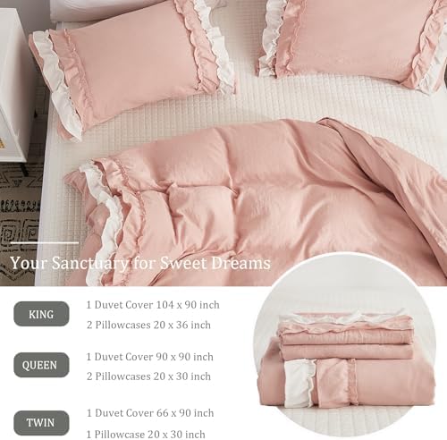 Bedorm Ruffle Duvet Cover Twin Coquette Bedding Ultra Soft Breathable Shabby Chic Bedding Pink Ruffled Duvet Cover Set Cute Comforter Cover