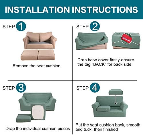 Turquoize 3 Piece Sofa Covers for 2 Cushion Couch Sofa Slipcover Soft Couch Cover for Dogs-Washable Sofa Furniture Covers with 2 Individual Cushion Covers, Jacquard Fabric (Loveseat, Dark Cyan)