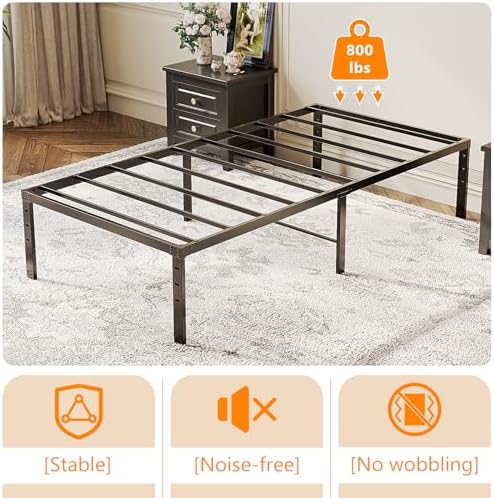 VINGLI 14 Inch Twin Bed Frame, Heavy Duty Metal Platform, No Box Spring Needed, Sturdy Steel Slat Support, Easy Assembly, Noise-Free, 12.4 Inch Underbed Storage,Black