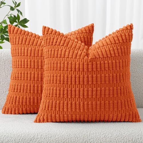 MIULEE Fall Corduroy Decorative Throw Pillow Covers 20x20 Orange Pack of 2