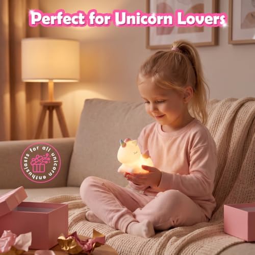 Unicorn Silicone Night Light for Girls, Cute Squishy LED Lamp Gift
