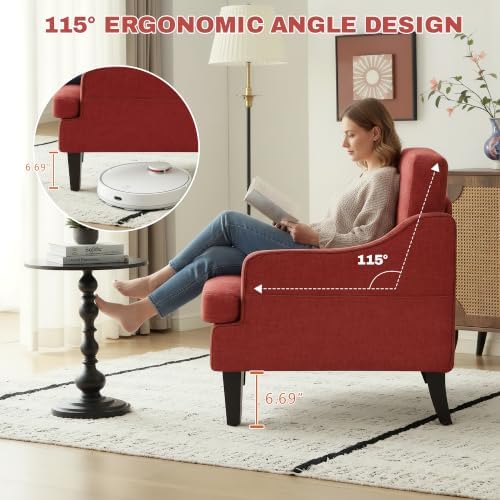 Set of 2 Accent Chair for Living Room,Mid-Century Arm Chair Chenille Fabric Living Room Chairs,Upholstered Reading Chair for Bedroom,Single Sofa Chair with Wood Legs for Apartment (Orange)