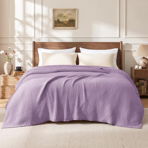 Love's cabin 100% Cotton Muslin Blanket Queen Size for Bed, Lavender