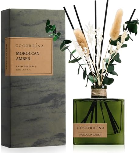 COCORRÍNA Dried Flowers Reed Diffuser, Moroccan Amber Scent 6.76 fl oz