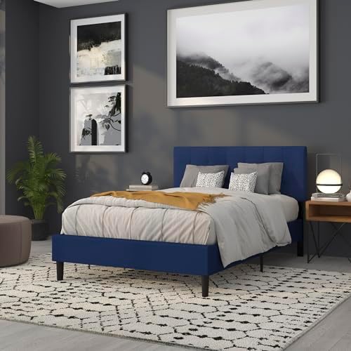 BizChair Quilted Tufted Upholstered Full Size Headboard in Navy Fabric