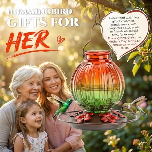 Glass Hummingbird Feeder for Outdoors Hanging, 26 fl oz Bird Nectar Feeder