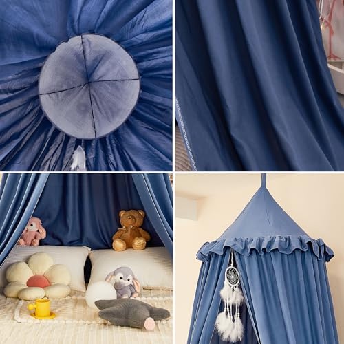 Princess Decor Canopy for Kids Bed, Soft and Durable Bed Canopy for Girls Room Tent Canopy Dreamy Mosquito Net Bedding, Children Reading Nook Canopies Indoor (Blue)