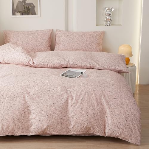 HighBuy Full Size Duvet Cover Pink Floral Bedding Set French Style with Zipper Closure,Vintage Duvet Cover Set Blush Flower Shabby Chic Bedding Comforter Cover Set,Soft and Breathable