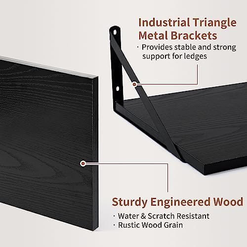 Axeman Deep Floating Shelves for Wall, 16W x 12D Black Floating Shelves Set of 2, 12 Inch Deep Large Wall Mounted Shelves for Living Room Bedroom Bathroom