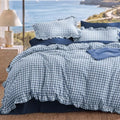 Bedsure Gingham Ruffle Duvet Cover Set, King, Cotton-Like Quilt Cover, Blue