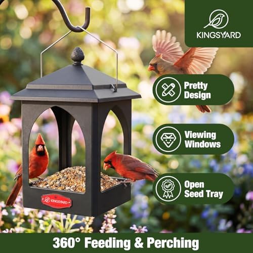 Kingsyard Hanging Platform Bird Feeder for Outdoors, Rain-Resistant Roof