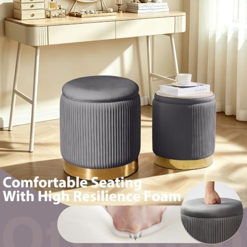 Royal Windsor Round Ottoman with Storage Set of 2, Storage Vanity Stool