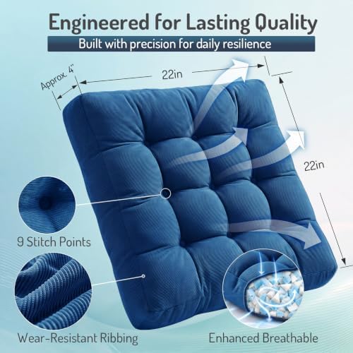 Large Floor Pillow for Adults, Square Meditation Cushion, 22 Inch Navy
