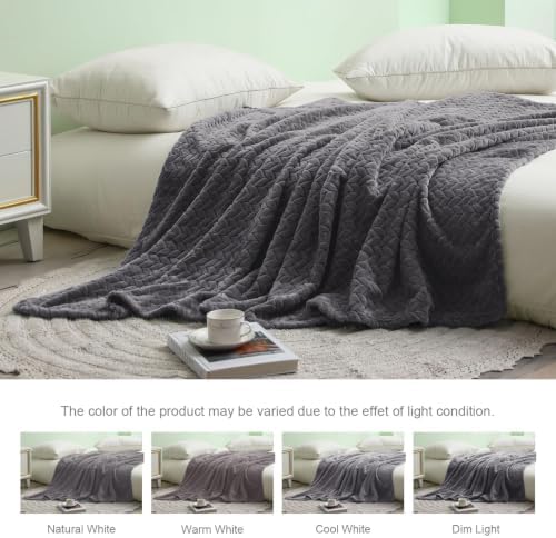 Exclusivo Mezcla Fleece Throw Blanket for Couch Sofa, 50”x70”, Dark Grey