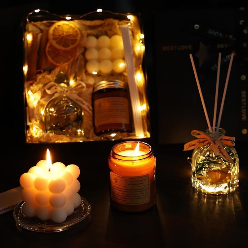 Birthday Gifts for Women, 6-Piece Aromatherapy Candle & Reed Diffuser Set