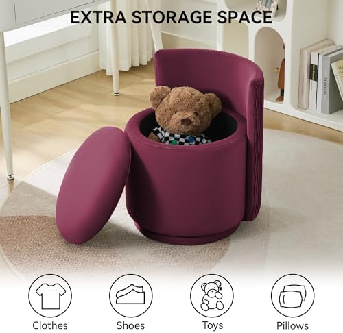 WUTUTUEE Velvet Vanity Chair with Storage, 360° Swivel Makeup Chair with Wave Back, No Assembly Small Accent Stool for Bedroom, Dressing, Living Room, Burgundy