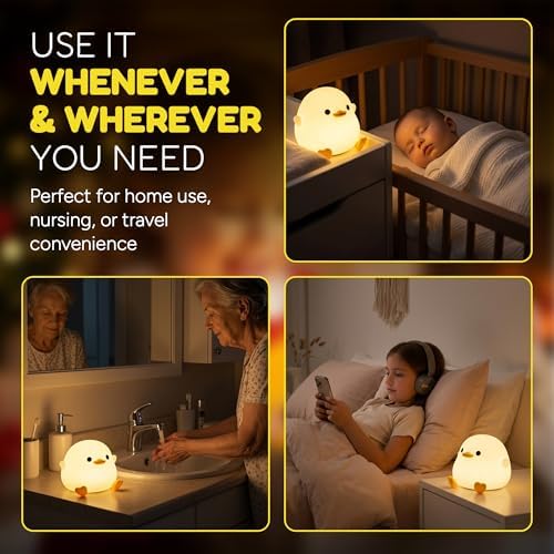 DODO Duck Night Light for Kids, Soft Squishy Silicone Duck Lamp with 20-Minute Timer, 2 Brightness Levels, Rechargeable Touch Nightlight, Ages 3+