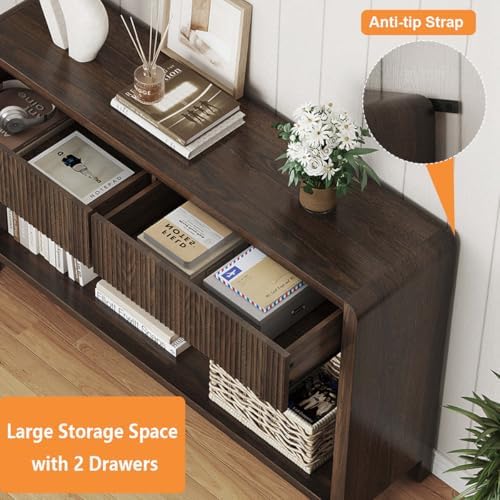 FATORRI Console Sofa Table with 2 Drawers, Wood Couch Table Behind Sofa, Farmhouse Entryway Tables for Hallway Storage (47.2 inch, Dark Walnut)