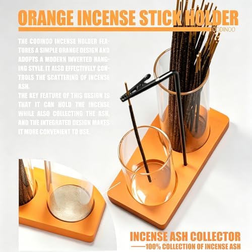2 in 1 Incense Holder for Sticks Incense Burner Holder with Storage,Glass Upside Down Incense Holder for Sticks with Glass Ash Catcher for Meditation Yoga Spa Room Home Decor[Orange]
