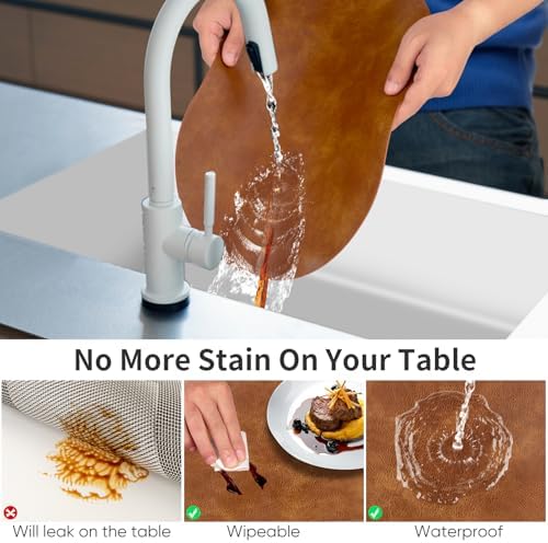 ADRIMER Oval Placemats Set of 8, Wipeable Faux Leather, Turmeric Brown