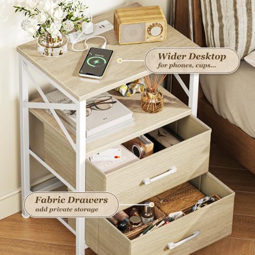 Huuger Nightstand Set of 2 with Charging Station, USB-C Port, End Tables