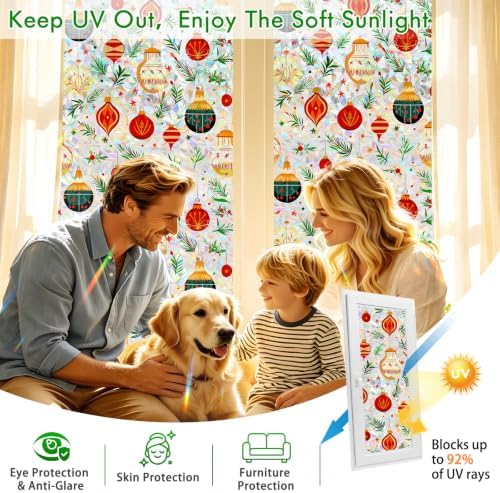 SOMWISE Rainbow Stained Glass Window Privacy Film,Heat Blocking Save Energy