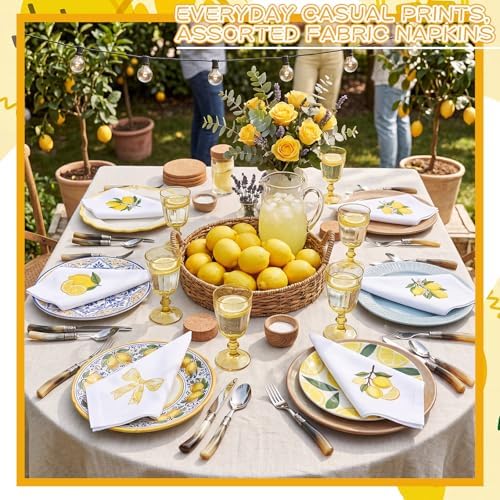 HunnmingRe 12 Pcs Lemon Party Cloth Napkins Bulks 100% Cotton 17x17inch