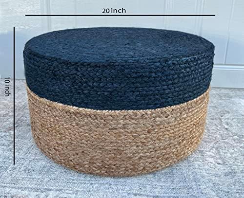 Pouf Ottoman 100% Jute Braided Pouffe (20"x20"x10")