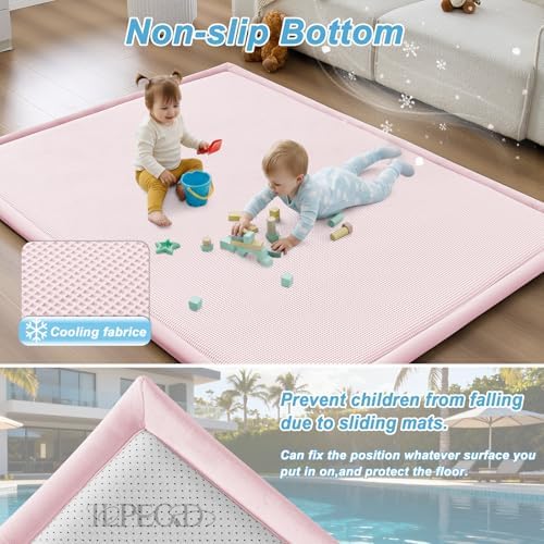 Baby Play Mat for Floor Nursery Rug Muscle Area Playroom Rug Elastic Foam 79x110" Playpenmat Elastic Foam 1.3" Thick Crawling Mat for Babies,Toddlers, Infants, Kids(Plaid Light Pink)