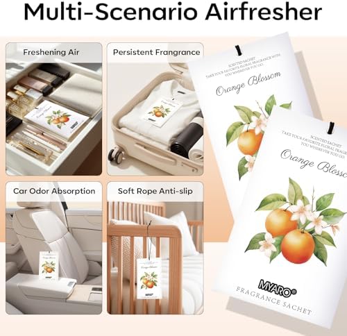 MYARO 12 Pack Orange Scented Sachets, Closet Deodorizer Car Air Freshener