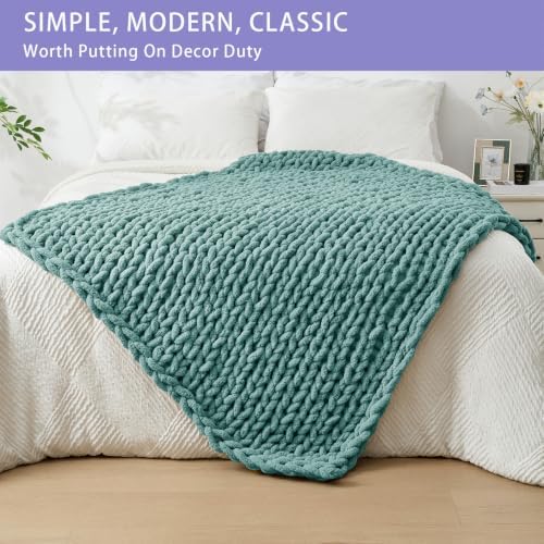 Bigacogo Chunky Knit Throw Blanket for Couch, 40x60 inches, Light Teal
