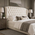 AMERLIFE Full/Queen Headboard Only, Velvet Curved Wingback, White